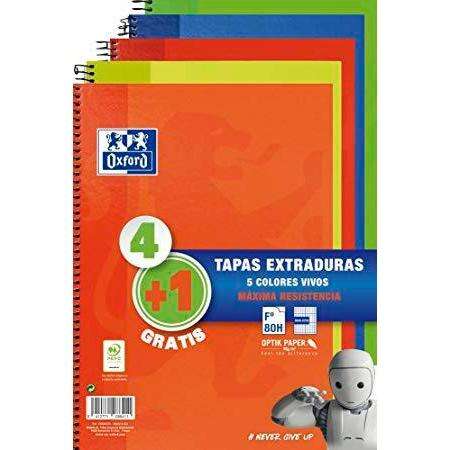 Conjunto de 5 cadernos espiral Oxford Classic Write & Erase, tamanho fólio, quadriculado 4x4mm - 80 folhas - capas extra duras c