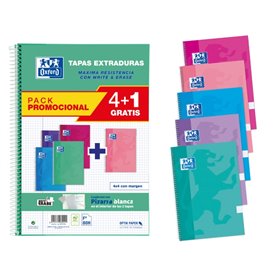 Conjunto Oxford School Write&Erase com 4+1 cadernos espiral, 80 folhas, quadriculado 4x4 com margem - Capa extra dura - Cores so