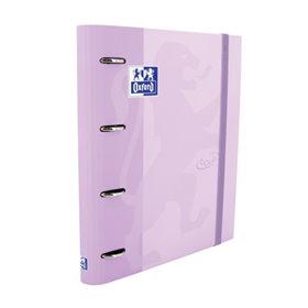 Pasta de argolas Oxford Europeanbinder Touch A4+ com refil, quadriculada 5x5 - Capa extra dura - Fecho elástico - Malva pastel