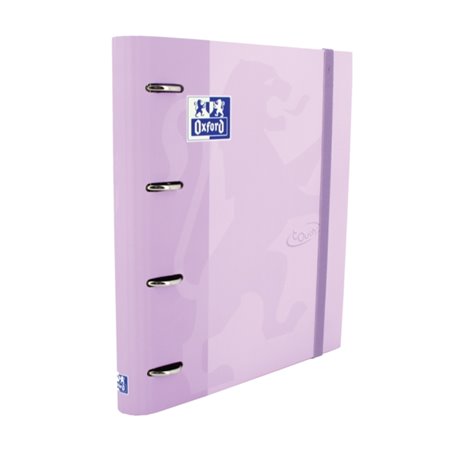 Pasta de argolas Oxford Europeanbinder Touch A4+ com refil, quadriculada 5x5 - Capa extra dura - Fecho elástico - Malva pastel