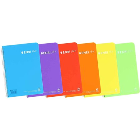 Caderno espiral Enri Plus, formato fólio, quadriculado 4x4mm - 80 folhas, papel 90gsm com margem - capa plástica - cores sortida