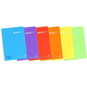 Caderno espiral Enri Plus, formato fólio, 1 linha - 80 folhas, papel de 90 g/m² com margem - capa plástica - cores sortidas