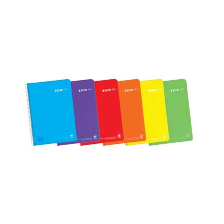 Caderno espiral Enri Plus, tamanho 1/4, quadriculado 4x4mm - 80 folhas, papel 90gsm com margem - capa plástica - cores sortidas