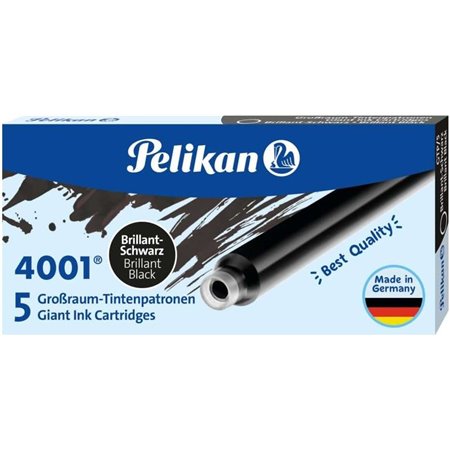 Pacote com 5 cartuchos longos Pelikan 4001 GTP/5 - Tinta de alta qualidade - Compatível com canetas-tinteiro - Preta