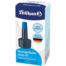 Frasco de tinta Pelikan para almofadas de carimbo 28ml - Sem óleo - Secagem rápida - À prova d'água - Azul intenso