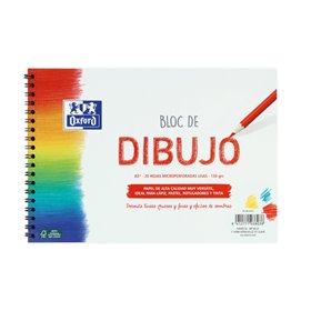Bloco de desenho escolar Oxford, espiral, tamanho A5+ - Capa flexível/Capa dura - 20 folhas, 130 g/m², liso