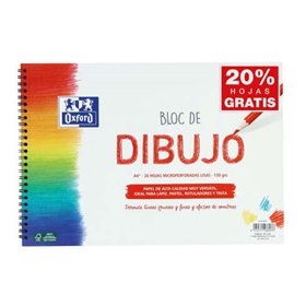 Bloco de desenho escolar Oxford Spiral, formato A4+, liso - 20 folhas microperfuradas, 130 g/m², cor natural - papel com superfí