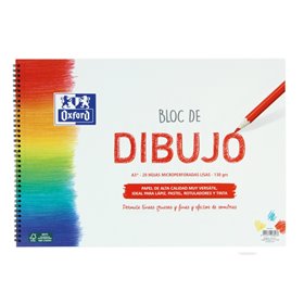 Bloco de desenho escolar Oxford A3+ espiral - Capa flexível/Capa dura - 20 folhas 130 g/m² liso