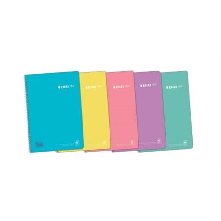 Caderno espiral Enri Plus, formato fólio, quadriculado 4x4mm - 80 folhas, papel 90gsm com margem - capa plástica - cores pastel 