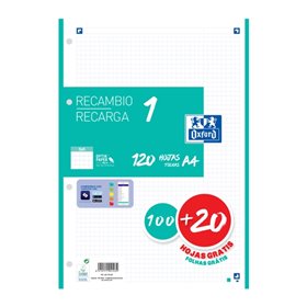 Papel para recarga Oxford School A4, 120 folhas, quadriculado 5x5mm - 4 furos - faixa na cor menta gelo