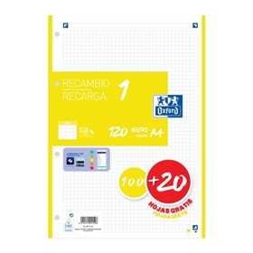 Papel para recarga Oxford School A4, 120 folhas, quadriculado 5x5mm - 4 furos - faixa amarela