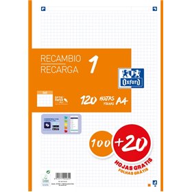 Papel para recarga Oxford School A4, 120 folhas, quadriculado 5x5mm - 4 furos - faixa laranja