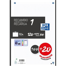 Papel para recarga Oxford School A4, 120 folhas, quadriculado 5x5mm - 4 furos - faixa preta