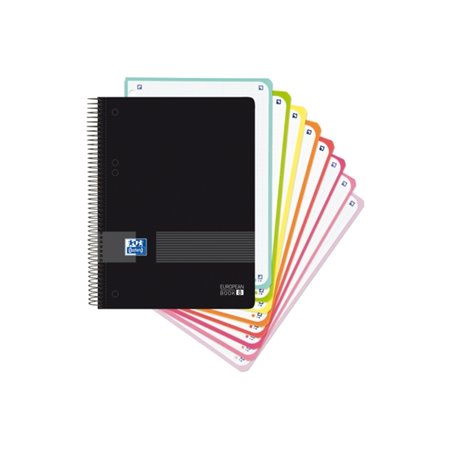 Caderno espiral Oxford Europeanbook 8 Live & Go A5+ com 160 folhas, quadriculado 5x5, 8 faixas coloridas, capa de plástico resis