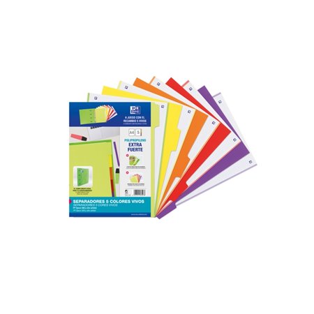 Divisórias Oxford Strongline A4, 5 posições, 4 furos, plástico opaco, 500 mícrons, cores sortidas