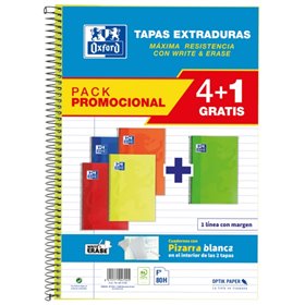 Conjunto Oxford School Classic Write&Erase 4+1 Fº - Caderno Espiral - Capa Extra Dura - 1 Linha com Margem - 80 Folhas - Cores S