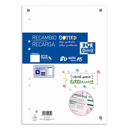 Pacote de Refil Oxford School A5 Pontilhado com 80 Folhas - Papel de Alta Qualidade - Pontilhado para Organizar suas Anotações