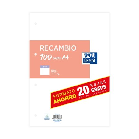 Refil Oxford Classic com 100 folhas soltas, tamanho A4, lisas, 4 furos.