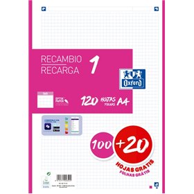 Papel para recarga Oxford School A4, 120 folhas, quadriculado 5x5mm - 4 furos - faixa na cor fúcsia