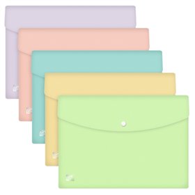 Envelope Oxford Urban A4 em plástico rígido translúcido - Capacidade para até 40 folhas - Fecho de pressão - Cores pastel sortid