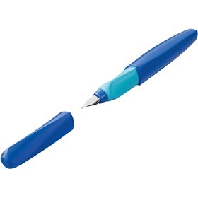 Caneta-tinteiro escolar recarregável Pelikan Twist - Pena de aço inoxidável de ponta média - Corpo azul (814737)