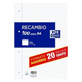 Papel Oxford A4 para recarga, quadriculado 4x4mm, 4 furos - 80 folhas + 20 grátis, 90gsm com margem