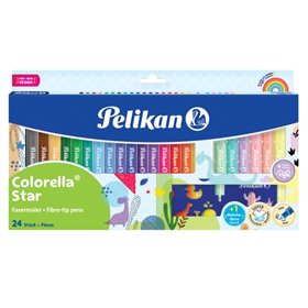 Conjunto de 24 marcadores coloridos Pelikan Colorella Star - Ponta fina - Laváveis - Atóxicos - Cores fluorescentes e pastel sor