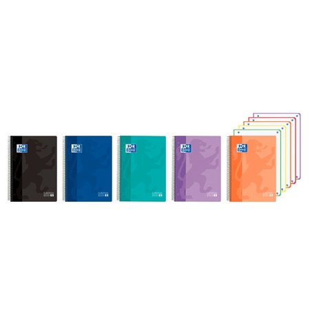 Caderno Espiral Oxford - Formato A4+ - 120 Folhas - Quadriculado 5x5mm - Capa Plástica - Cores Sortidas e Vibrantes