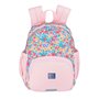 Mochila Infantil Oxford Floral 8,5L - 2 Bolsos Laterais com Fecho Elástico - Costas Acolchoadas Ergonômicas - Elementos Refletiv