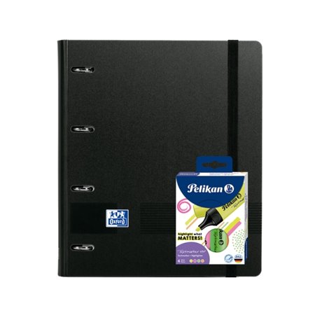 Pacote Oxford Europeanbinder Live & Go A4+ com fichário tamanho A4+, refil de 100 folhas e pacote com 4 marcadores Pelikan Testm