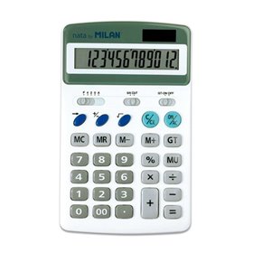 Calculadora Milan de 12 dígitos - 3 teclas de memória - Cálculo de raiz quadrada e margem - Desligamento automático - Branca