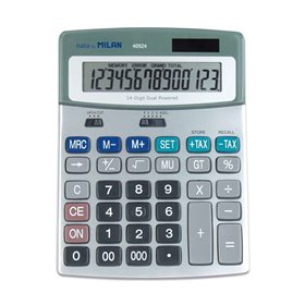 Calculadora Milan de 14 dígitos - 3 teclas de memória - Função de imposto - Cálculo de margem - Cinza