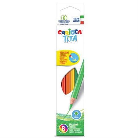 Carioca Tita - Pacote com 6 Lápis de Cor - Corpo Hexagonal - Mina Durável - Cores Sortidas