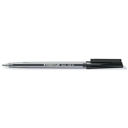 Caneta Esferográfica Staedtler Stick 430 com Tampa - Ponta de 0,35 mm - Tinta Permanente - Cor Preta