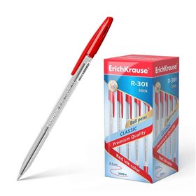 Caneta esferográfica Erichkrause R-301, ponta de 1,0 mm - espessura da linha de 0,5 mm - tinta de secagem rápida - corpo transpa