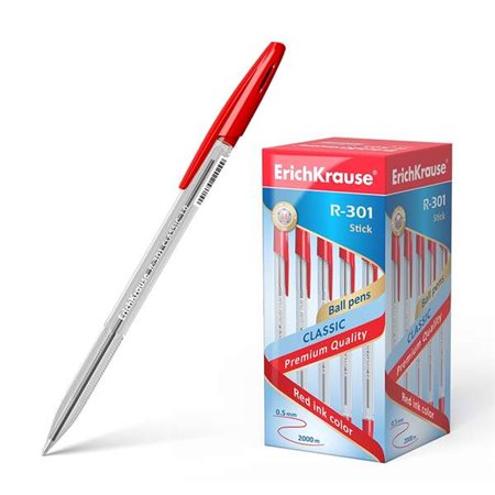 Caneta esferográfica Erichkrause R-301, ponta de 1,0 mm - espessura da linha de 0,5 mm - tinta de secagem rápida - corpo transpa