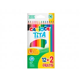Carioca Tita Pacote com 12 + 2 Lápis de Cor - Minas Resistentes - Cores Sortidas