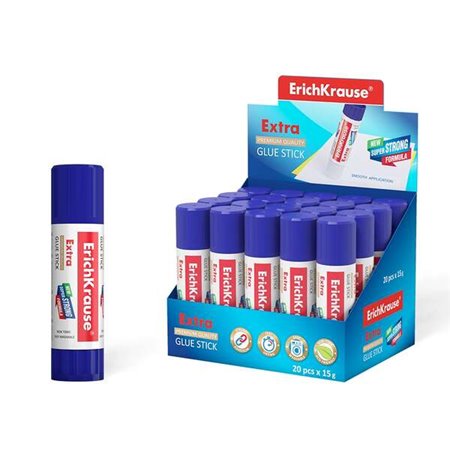 Cola em bastão extra forte Erichkrause 15g - Fórmula super forte - Consumo econômico - Adesão rápida e confiável - Fácil de remo