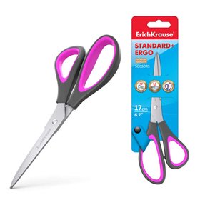 Tesoura Erichkrause Standard+ Ergo - Lâminas em aço inoxidável - Afiação dupla avançada - Resistente à corrosão - Cabos ergonômi