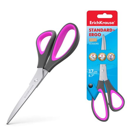 Tesoura Erichkrause Standard+ Ergo - Lâminas em aço inoxidável - Afiação dupla avançada - Resistente à corrosão - Cabos ergonômi