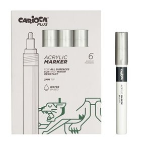 Carioca Plus - Conjunto com 6 Marcadores Acrílicos - Ponta de 2mm - Cor Prata