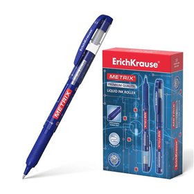 Caneta de tinta gel Erichkrause Metrix - Ponta de 0,5 mm - Empunhadura emborrachada - Tampa com clipe - Secagem rápida - Azul
