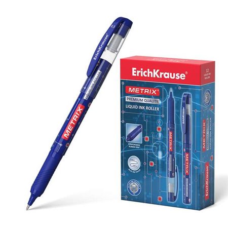 Caneta de tinta gel Erichkrause Metrix - Ponta de 0,5 mm - Empunhadura emborrachada - Tampa com clipe - Secagem rápida - Azul