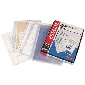 Pacote com 100 capas protetoras para documentos Esselte com múltiplos furos - Tamanho fólio - Qualidade Crystal Luxe extra trans