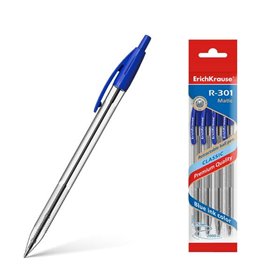 Pacote com 4 canetas automáticas Erichkrause R-301 Classic Matic 10 - Ponta padrão de 10 mm - Tinta de secagem rápida - Cor azul