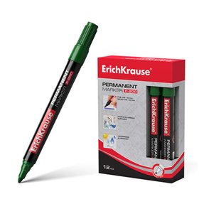 Marcador permanente Erichkrause P-200 - Ponta redonda - Resistente à água e aos raios UV - Verde
