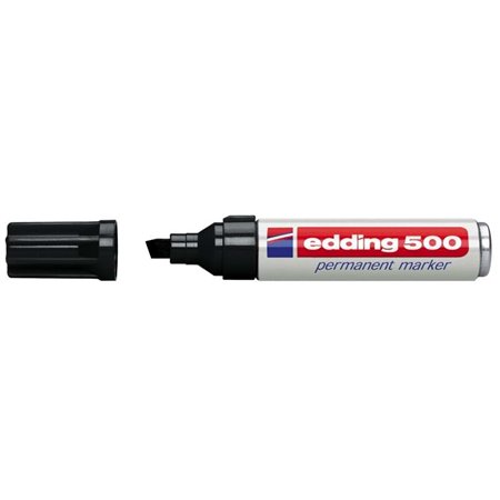 Marcador permanente Edding 500 - Ponta chanfrada - Largura da linha entre 2 e 7 mm - Recarregável - Secagem instantânea - Preto