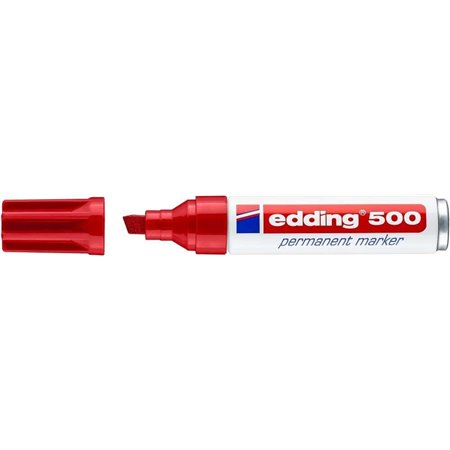 Marcador permanente Edding 500 - Ponta chanfrada - Espessura da linha entre 2 e 7 mm - Recarregável - Secagem instantânea - Verm