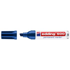 Marcador permanente Edding 500 - Ponta chanfrada - Espessura da linha entre 2 e 7 mm - Recarregável - Secagem instantânea - Azul