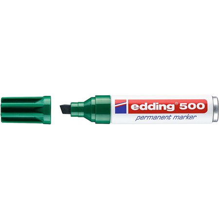 Marcador permanente Edding 500 - Ponta chanfrada - Espessura da linha entre 2 e 7 mm - Recarregável - Secagem instantânea - Verd